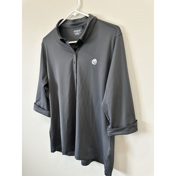 OGIO Men's Dark Grey 3/4 Sleeve Performance Golf Polo Shirt Button Collar-Size M - Picture 6 of 16